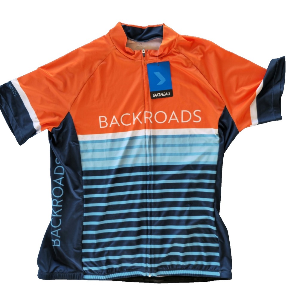 Garneau Cycling Jersey Womens SZ Large Orange Blue Backroads Full ZIP New w/Tags